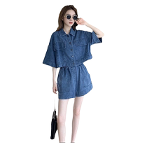 Suit Womens Jacket Denim Shorts 2023 Summer students dress Korean version port Wind fashion 100 lap fat mm foreign air Two sets