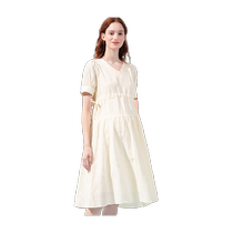Dantino Maternity Dress Fashionable Outerwear Western Style Drawstring Maternity Wear Korean Style Large Size Short Sleeve Summer A-Line Skirt