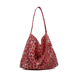 Korean Style Lazy Vibe Raspberry Pink Leopard Print Canvas Bag, Zhang Ruonan's Same Style, Work Commute Relaxed Canvas Bag for Women