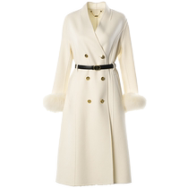 DPLAY winter (black label) white wool cashmere blended double-sided woolen coat fox fur coat for women