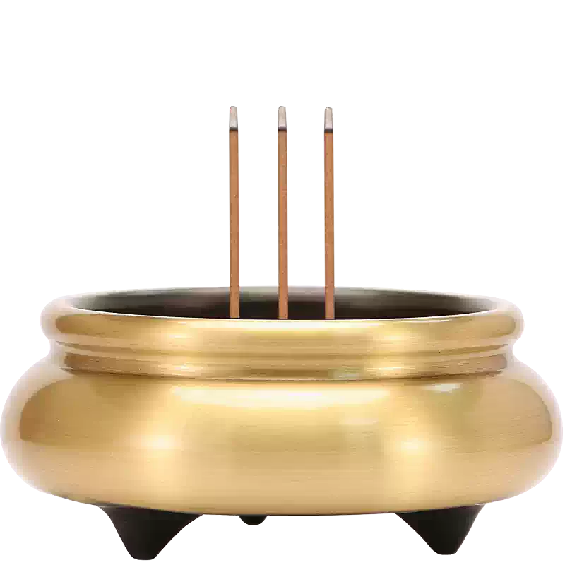 纯铜三足香炉家用佛具招财黄铜香插炉适用寺庙与居家焚香