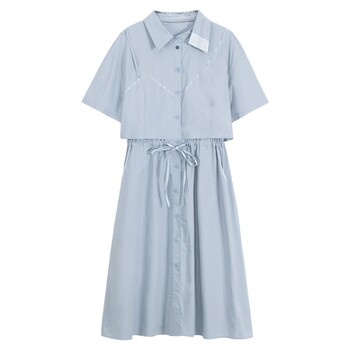 Basic House/Baijiahao Design Waist Dress 2024 Summer New Fake Skirt Shirt ສອງຊິ້ນ