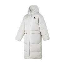 Puma Womens Down Jacket Hooded Long Simple Fashionable Warm Sports Leisure Down Jacket