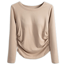 Long-sleeved T-shirt for women in autumn with padded bottoming shirt versatile solid color bra-free yoga wear thin round neck top