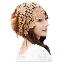 Spring and summer thin hats breathable ethnic style hollow crocheted lace internet celebrity fashionable single-layer headscarf hat to cover white hair trendy