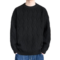 Sweater Mens Autumn and Winter New Trendy Brand Twist Knitted Black Bottoming Sweater Plus Velvet Thickened Casual Sweater