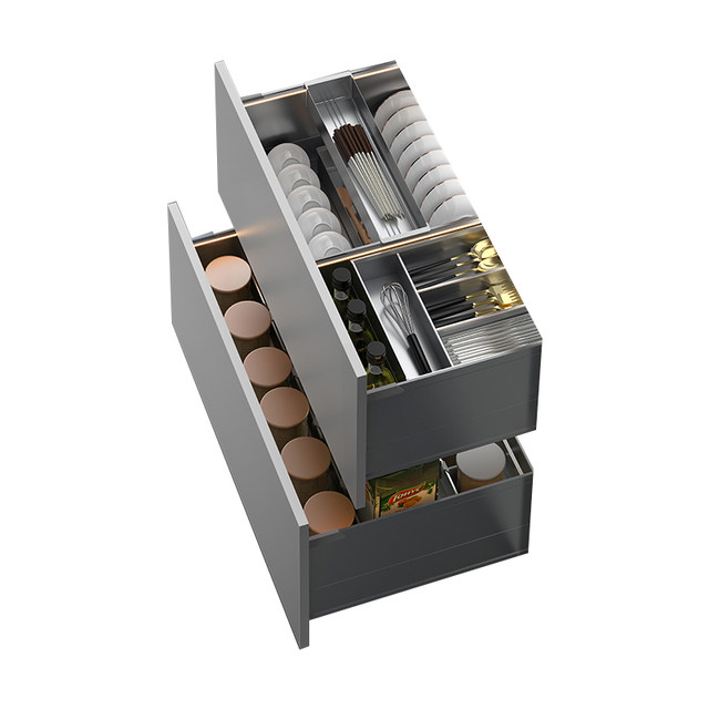 Bailong track pull basket drawer snack cabinet food storage basket kitchen storage aluminum alloy multi-function bowl and dish basket