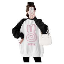 Maternity suit autumn and winter 2024 new large size pure cotton loose contrasting color splicing sweatshirt top and pants two-piece set