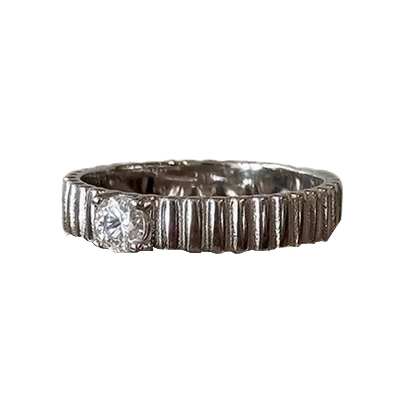 Hellojune S925 silver retro aged bamboo ring stacked gear wide ring