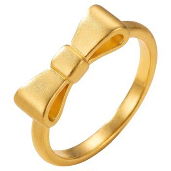 Pure gold 999 fugitive princess bow ring for daughter