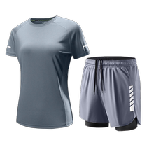 运动套装女夏季冰丝马拉松跑步新款大码瑜伽速干衣短袖训练健身服