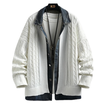 Fake two-piece coats for men in spring and autumn loose cardigan sweater jackets for men knitted cable casual early autumn sweaters