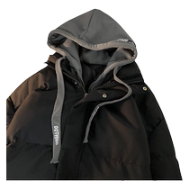 Down jacket mens winter 2023 new plus velvet thickened fake two-piece Jinjiang cotton jacket trendy brand cotton jacket work jacket