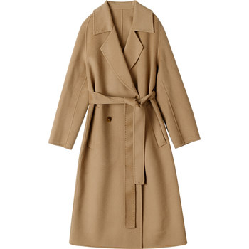 ເສື້ອຢືດ cashmere ຊັ້ນສູງສອງດ້ານໃນລະດູຫນາວ wool woolen coat ແບບເກົາຫຼີ mid-length lace-up coat woolen double-sided woolen coat for women