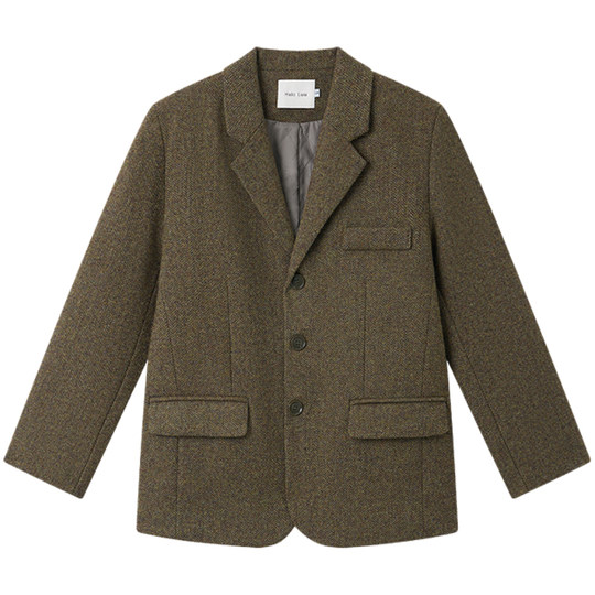 Halo Luu 韩系复古人字纹毛呢西装外套女秋冬新款加厚羊毛高级感