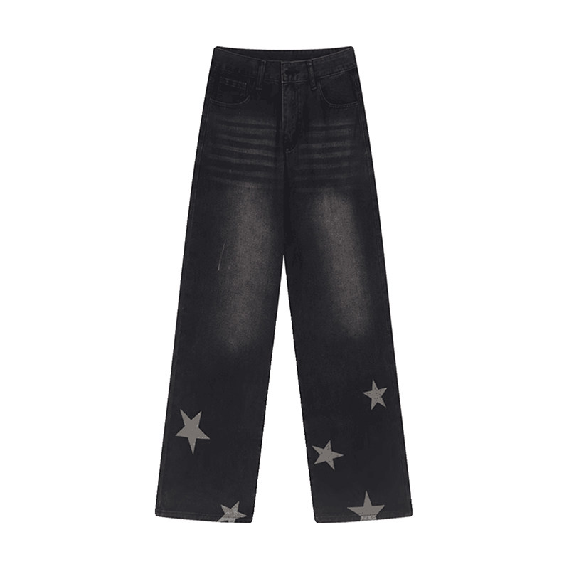 Extra large size women's design and star straight jeans