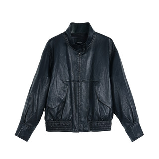Maven lin high quality texture | retro black stand collar pu leather jacket women's short profile leather jacket
