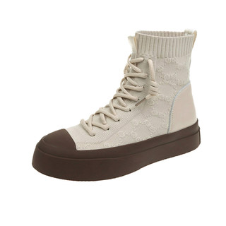 Spring niche breathable ins trendy leather high-top shoes