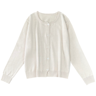 东润莲 春秋纯棉毛衣薄外套女圆领开衫长袖纯色简约全棉针织开衫