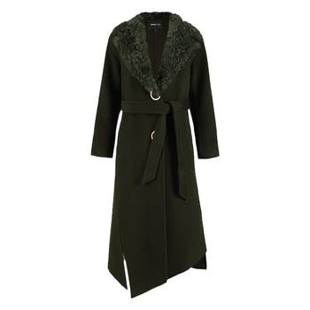 Shengyuzhu 2023 Winter Clothes Elegant Wool Collar Waist Slimming Wool Imitation Wool Coat with Irregular Hem