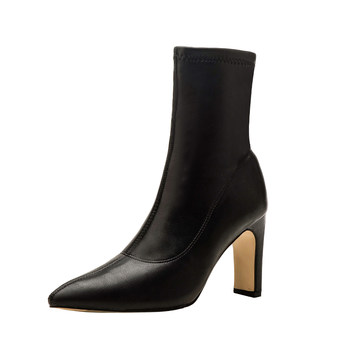 Pointed toe high heel temperament slimming elastic single boots martin boots