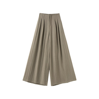 Lazy pleated culottes ແອວສູງ ice silk pants ຂາກວ້າງສໍາລັບແມ່ຍິງ