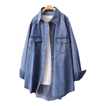 Korean version laminated wearing long sleeve denim shirt woman 2024 spring autumn season new retro loose outside wearing 100 lap shirt jacket