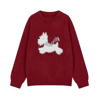 NS76可爱小狗刺绣套头长袖圆领春节穿搭毛衣外套女上衣保暖针织衫