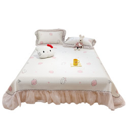 Ice Silk Cooling Mat Three-Piece Set with Bed Skirt to Cover the Bottom, Summer Ice Silk Mat Bed Cover, Air-Conditioned Soft Mat, Machine Washable