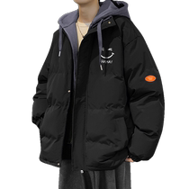 Black down cotton coat for men winter 2023 new couple winter large size coat Jinjiang cotton coat for boys cotton jacket