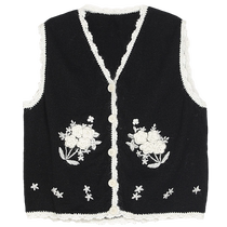 (Handmade crochet) puretea tea sheep wool blended knitted lace vest for women 2024 spring new product