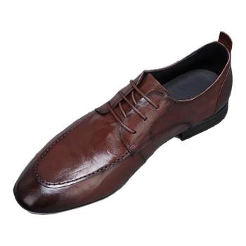 Lace-up top-grain leather men's summer derby shoes