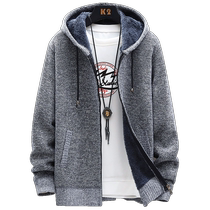 Hooded jacket mens knitted spring and autumn fleece jacket mens Korean style trendy top casual loose versatile coat