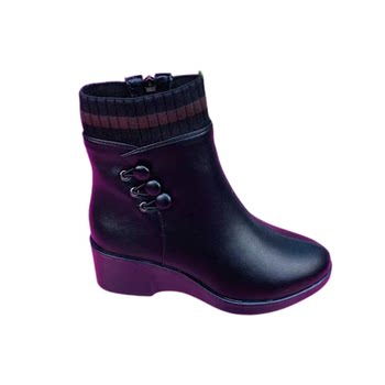 2022 winter new style velvet thickened genuine leather slope-soled winter women's shoes rubber non-slip wear-resistant soft sole fashionable women's boots