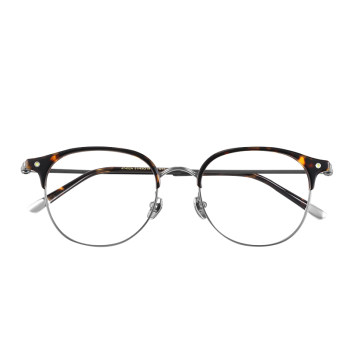 Japanese Retro Half-Frame Glasses Frame for Men and Women, Ultra-Light Pure Titanium, High-End Tortoiseshell Frame, Anti-Blue Light Myopia Glasses Trend