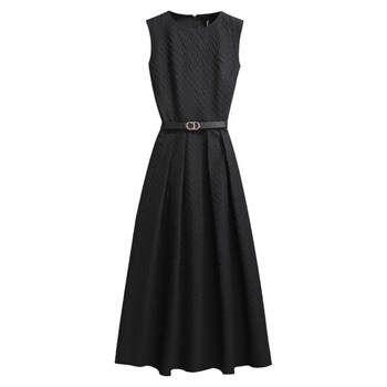 High-end light luxury design black waist dress summer 2024 new women's style French dress long skirt