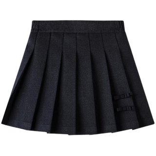 女童磨毛百褶短裙春秋冬新款裙子中大童毛呢腰裙蝴蝶结织带半身裙