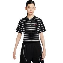 (Self-operated) Nike lapel short-sleeved womens polo shirt short cotton striped top HM4649-010