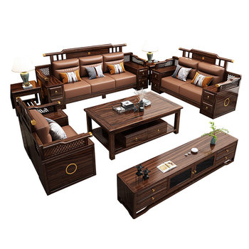 New chinese style ebony solid wood sofa combination for winter and summer use in large and small apartments 2025 new light luxury living room furniture
