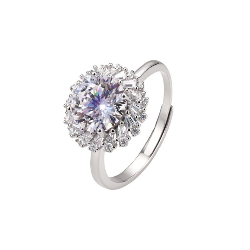 S925 sterling silver moissanite diamond ring surround design women's wedding light luxury high-end classic sunflower wedding ring live mouth