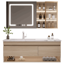 Kabei high-end customized bathroom cabinet modern simple log style bathroom slate seamless integrated basin washbasin cabinet