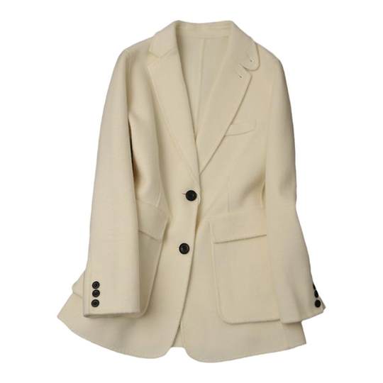 2025新款网红韩版双面羊毛呢外套单排扣修身纯色通勤呢子西装外套