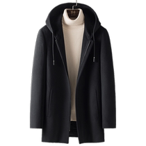 (Including wool) Romon mens mid-length hooded plus cotton woolen coat 2024 autumn and winter fashionable warm coat