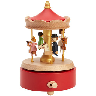 旋转木马音乐盒木质八音盒女孩小女童男孩生日礼物女生儿童圣诞节