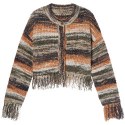 EPTISON knitted cardigan ແມ່ຍິງພາກຮຽນ spring 2024 ໃຫມ່ retro tassel lazy loose-end sweater jacket