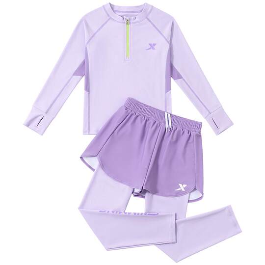 特步儿童泳衣女童长袖长裤2025新款小女孩中大童分体速干游泳套装