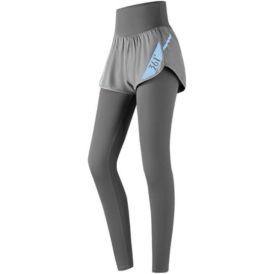 361瑜伽裤女假两件瑜伽服运动套装冬季跑步健身裤假两件运动裤女