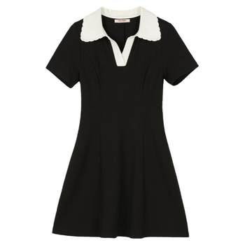 VEGA CHANG dress high-end for women summer 2024 new small POLO collar slim commuter little black dress