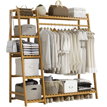 Floor-standing hanger household solid wood multi-functional and simple