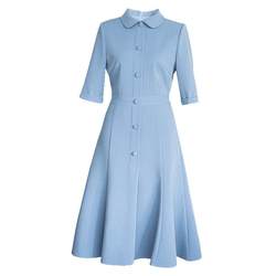Luoyi temperament doll collar dress ສໍາ​ລັບ​ແມ່​ຍິງ 2024 summer ແບບ​ໃຫມ່ elegant blue light waist skirt mid-length skirt 06263